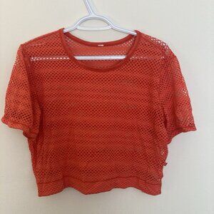 Lululemon Sweat Your Heart Out Crop Shirt Mesh Sunset Orange Size 12